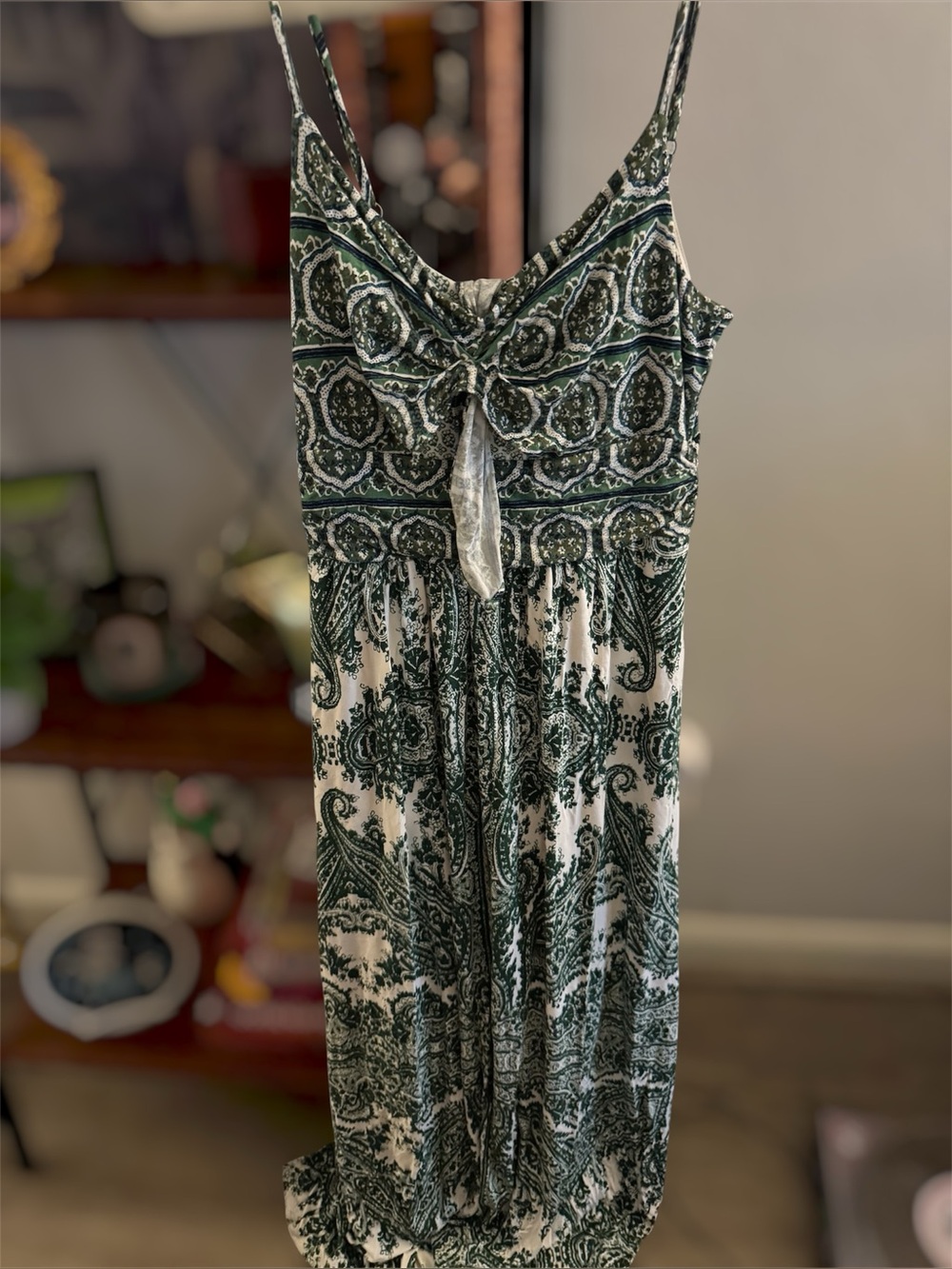 Anthropologie Green and White Paisley Maxi Dress - Picture 2 of 8